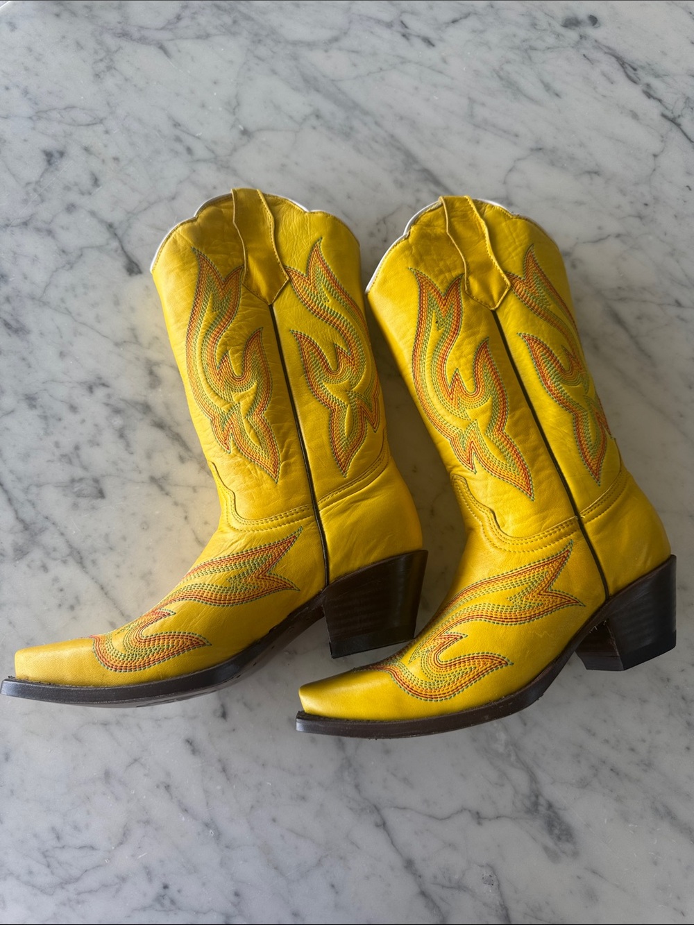 Yellow Women's Western Cowboy Boots - Embroidered Shaft